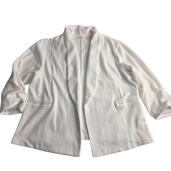 Maurices 2X Open White Blazer Ruched Sleeves Cj-3221 - Picture 2 of 11